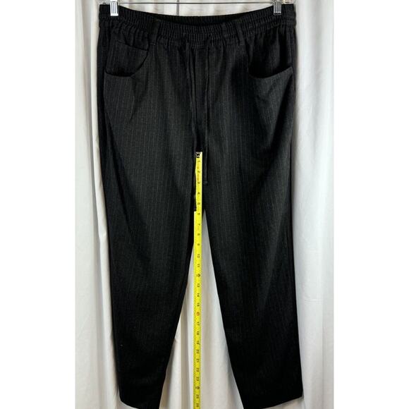 Zara Pinstripes Drawstring Waist Trousers Charcoal Gray 12 Professional 64-29 - Picture 7 of 15